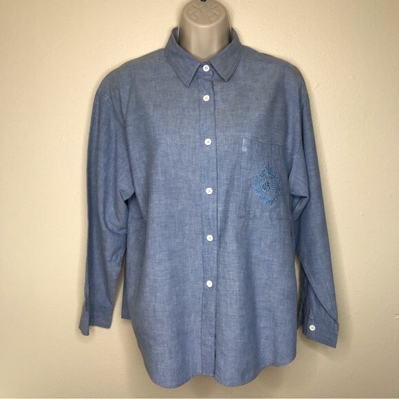 Vintage Gitano Chambray Denim Long Sleeve Button Front Shirt Womens Size Large - Picture 13 of 13